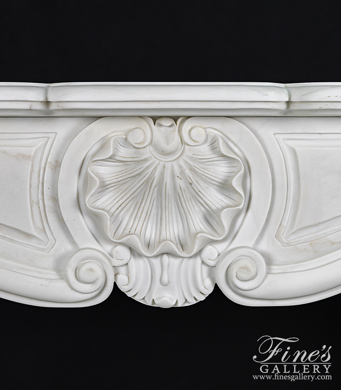 Marble Fireplaces  - Clean French Marble Fireplace Mantel With Shell Motif - MFP-2253